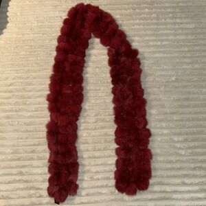 CEJON GENUINE RABBIT FUR POM POM Red 60" LONG SCARF WRAP‎